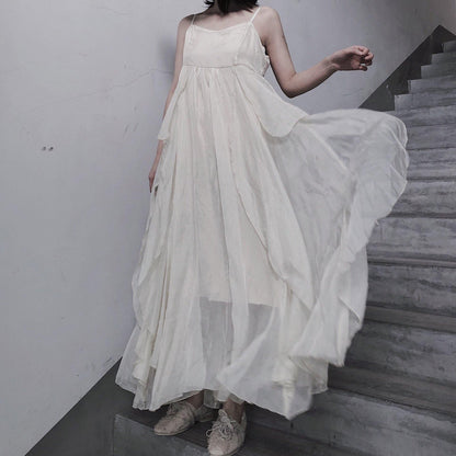Style Spaghetti Strap Asymmetric Tunics Catwalk White Dresses