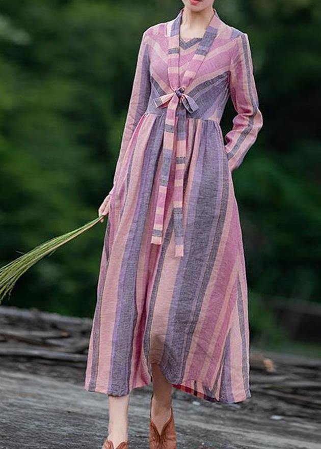 Style Square Collar Tie Waist Spring Tunics Neckline Striped Dress