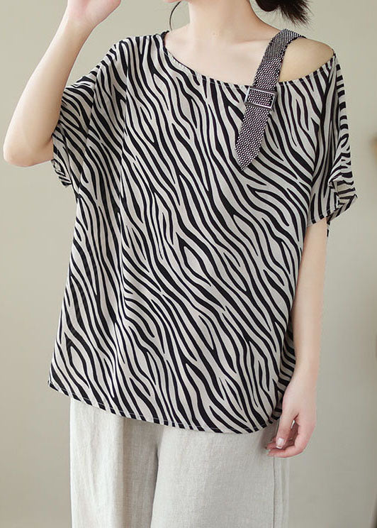 Style Striped Off the Shoulder Patchwork Chiffon T Shirt Top Summer