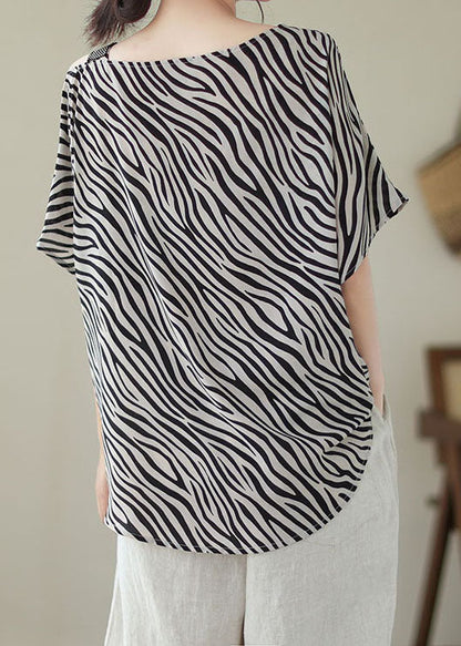 Style Striped Off the Shoulder Patchwork Chiffon T Shirt Top Summer