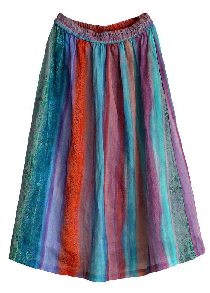 Style Red Flower Patchwork a Line Skirts Ramie
