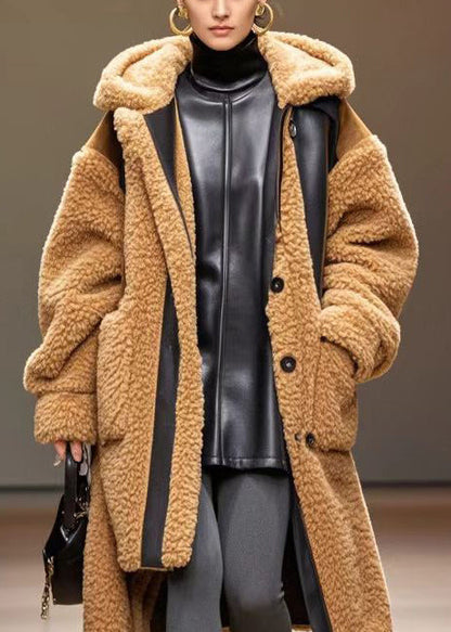 Style Teddy Oversized Patchwork Fuzzy Fur Fluffy Trench Winter