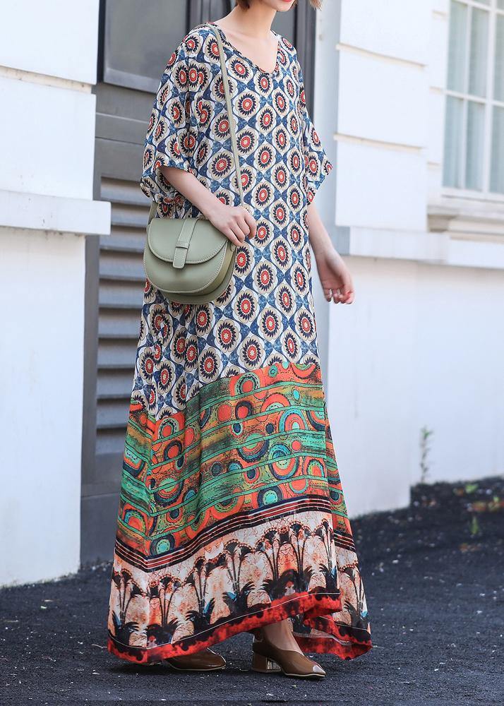 Style V Neck Dress Sleeve Print Traveling Dress
