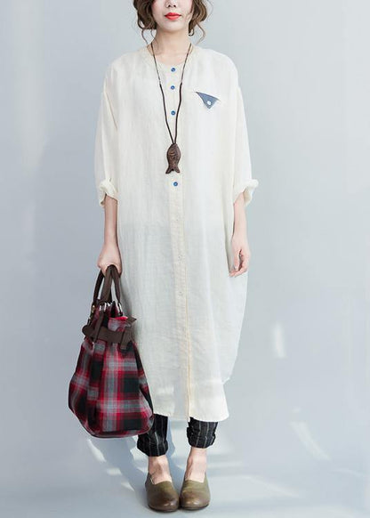Style White Button Maxi Summer Cotton Dress