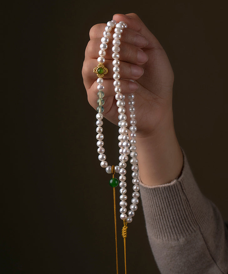 Style White Jade Pearl Grape Stone Orchid Pendant Necklace Gh1053