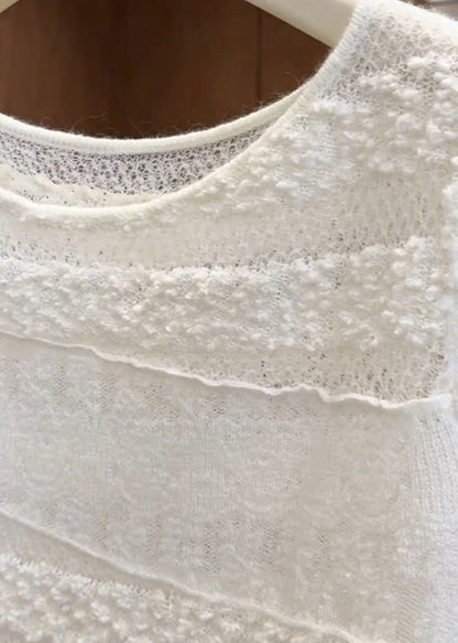 Style White O-Neck Asymmetrical Patchwork Knit Blouses Fall