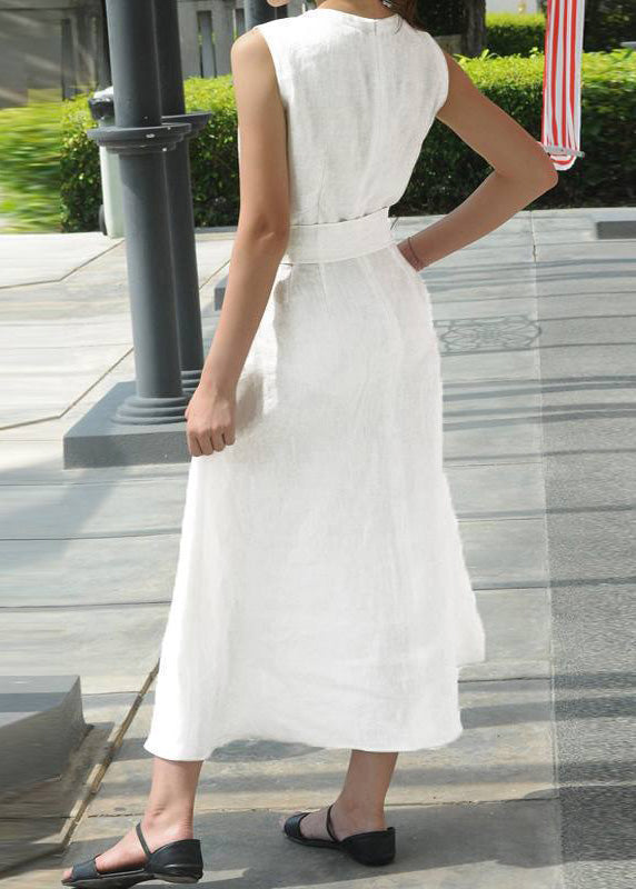 Style White O-neck Patchwork Tunic Cotton Maxi Dresses Sleeveless