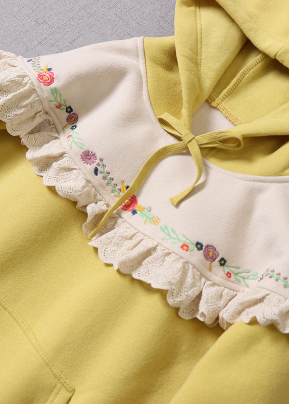 Style Yellow Hooded Patchwork Warm Fleece Sweatshirts Winter