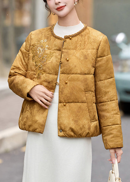 Style Yellow Sequins Embroidered Fine Cotton Filled Witner Coats