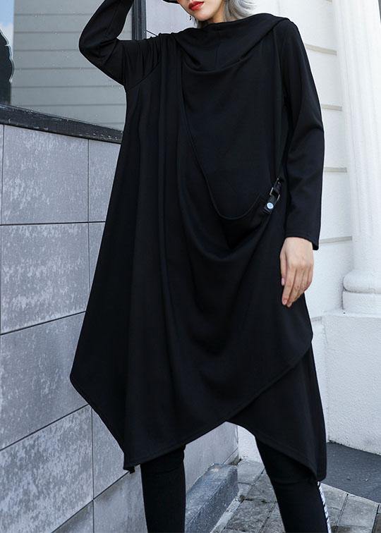 Style Asymmetric Cotton Dresses Sewing Black Dresses Fall