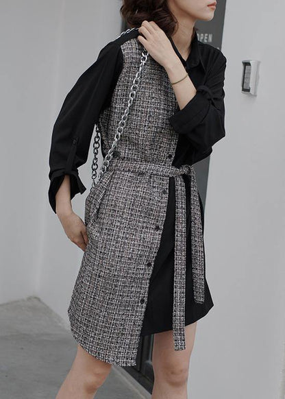 Style Black Cotton Wardrobes Tie Waist Daily Patchwork Dresses