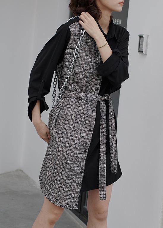 Style Black Cotton Wardrobes Tie Waist Daily Patchwork Dresses