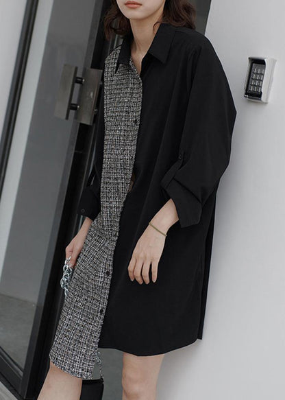 Style Black Cotton Wardrobes Tie Waist Daily Patchwork Dresses