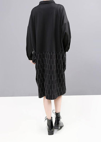 Style Black Cotton Clothes Patchwork Loose Fall Shirt Dress