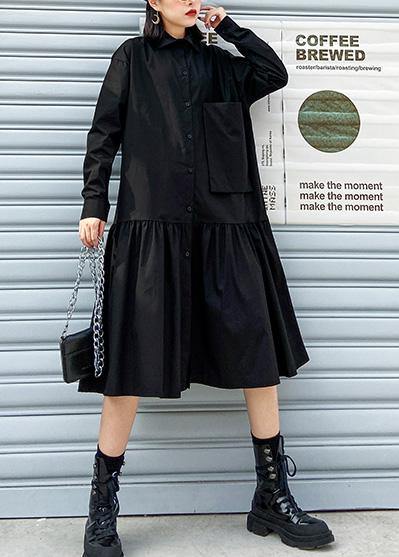Style Black Cotton Dress Shirt a Line Patchwork Dresses