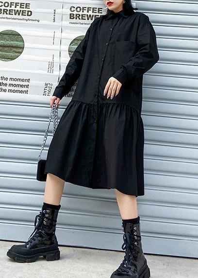 Style Black Cotton Dress Shirt a Line Patchwork Dresses