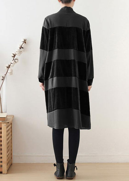 Style Black Cotton Quilting Clothes Patchwork Bow Art Fall Dress