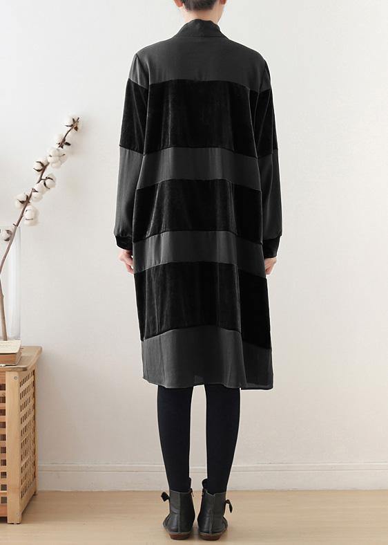 Style Black Cotton Quilting Clothes Patchwork Bow Art Fall Dress