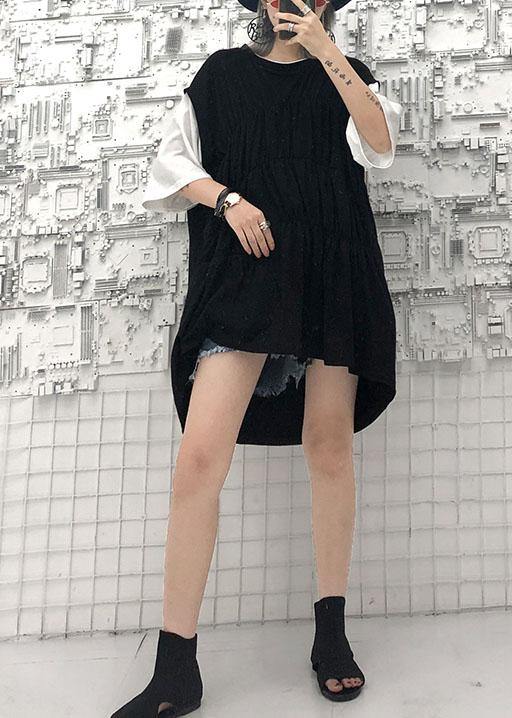 Style Black Cotton Quilting Dresses O Neck Shift Summer Dress