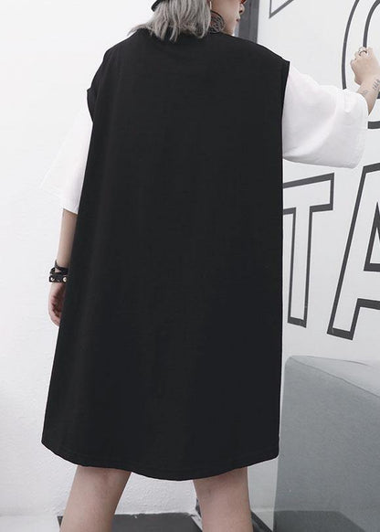 Style Black Cotton Quilting Dresses O Neck Shift Summer Dress