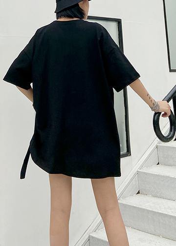Style Black Letter Cotton Tunic Top O Neck Dresses Shirt