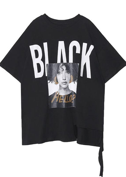 Style Black Letter Cotton Tunic Top O Neck Dresses Shirt