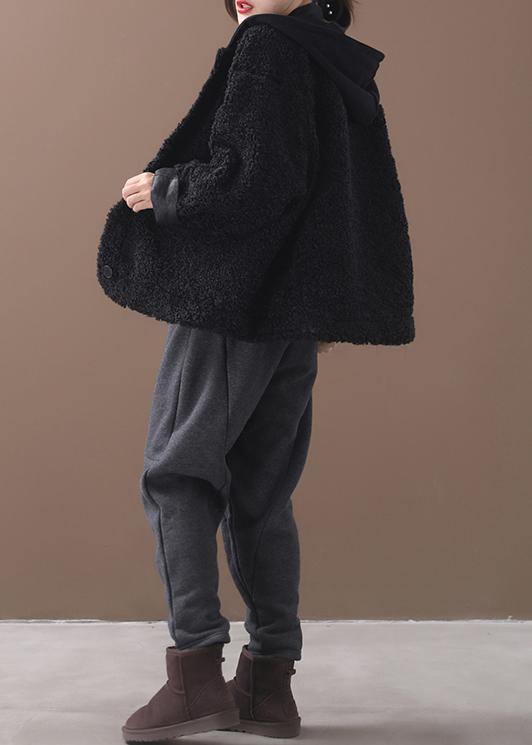 Style Black Coats Shape Winter Patchwork Hooded Outwears