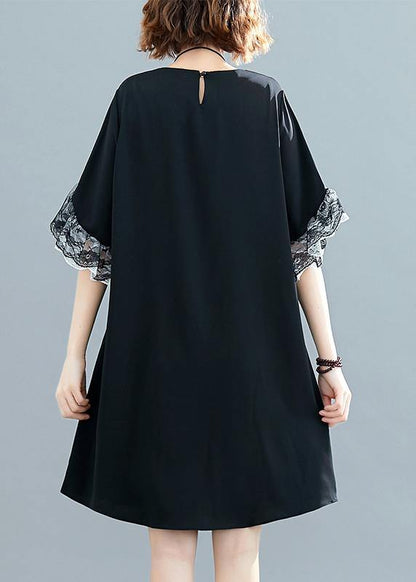 Style Black Chiffon Dresses Ideas O Neck Petal Sleeve Traveling Summer Dresses