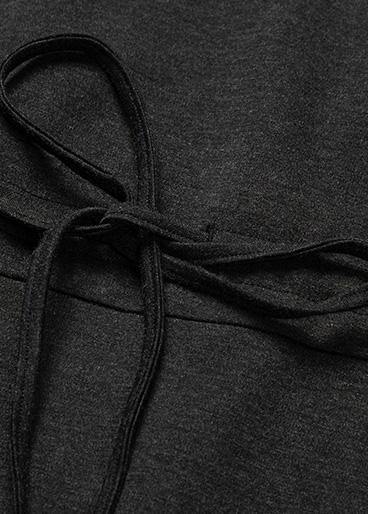 Style Black Cotton Clothes High Neck Cotton Robes Side Open Dresses