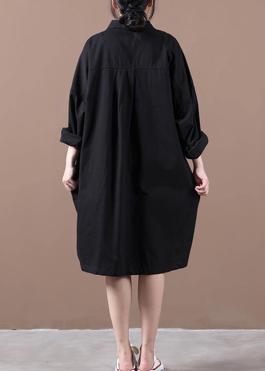 Style Black Dress Lapel Side Open Loose Spring Dress
