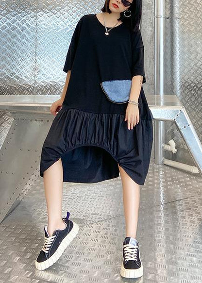 Style Black Dress O Neck Zippered Tunic Dresses