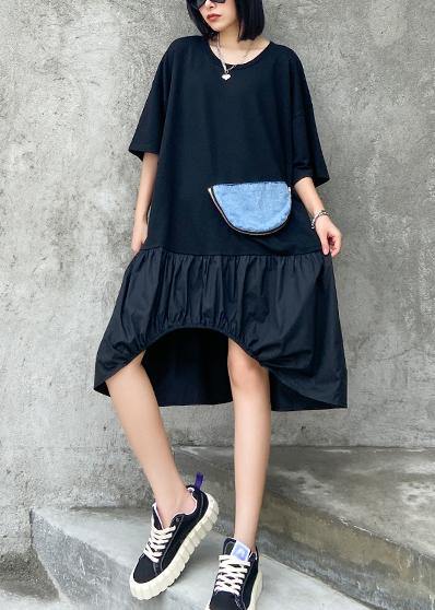 Style Black Dress O Neck Zippered Tunic Dresses