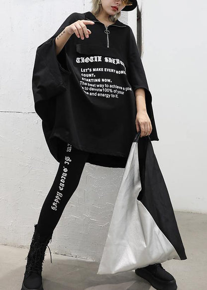 Style black lapel collar cotton clothes Batwing Sleeve Art fall shirt