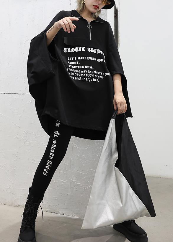 Style Black Lapel Collar Cotton Clothes Batwing Sleeve Art Fall Shirt