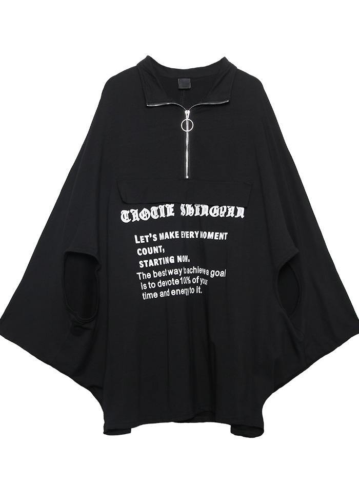 Style Black Lapel Collar Cotton Clothes Batwing Sleeve Art Fall Shirt