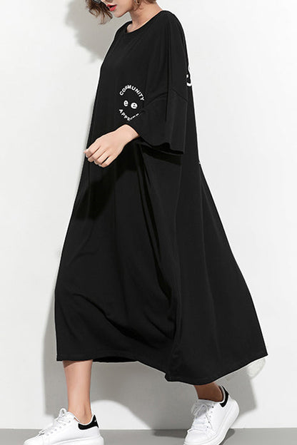 Style Black Print Cotton Tunic Ideas Batwing Sleeve Maxi Summer Dress