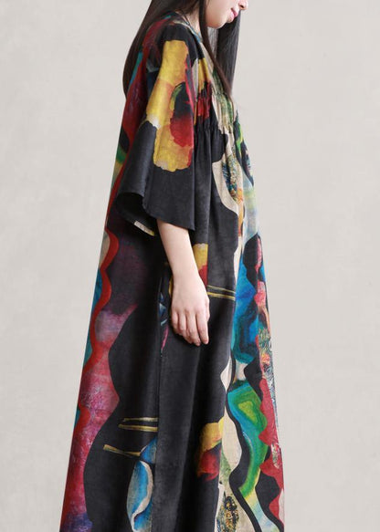 Style Black Print Outfit V Neck Flare Sleeve Dresses Summer Dress