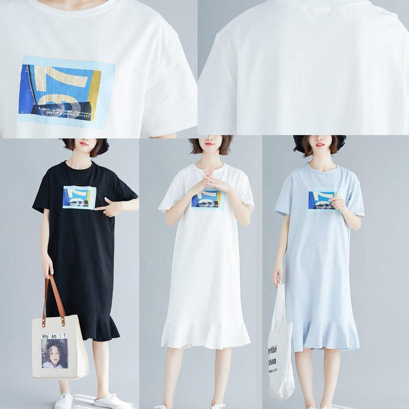 Style Black Prints Cotton Quilting Clothes Ruffles Hem Maxi Summer Dresses
