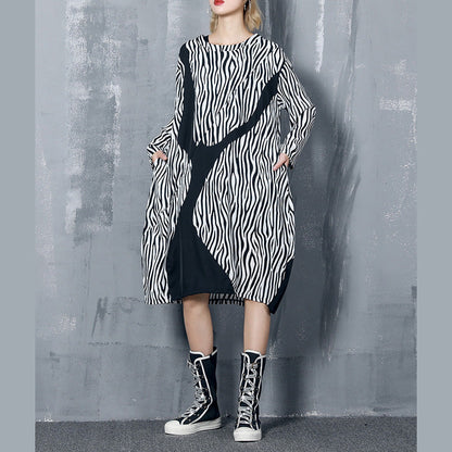 Style Black Striped Chiffon Dress Shape Baggy Dress