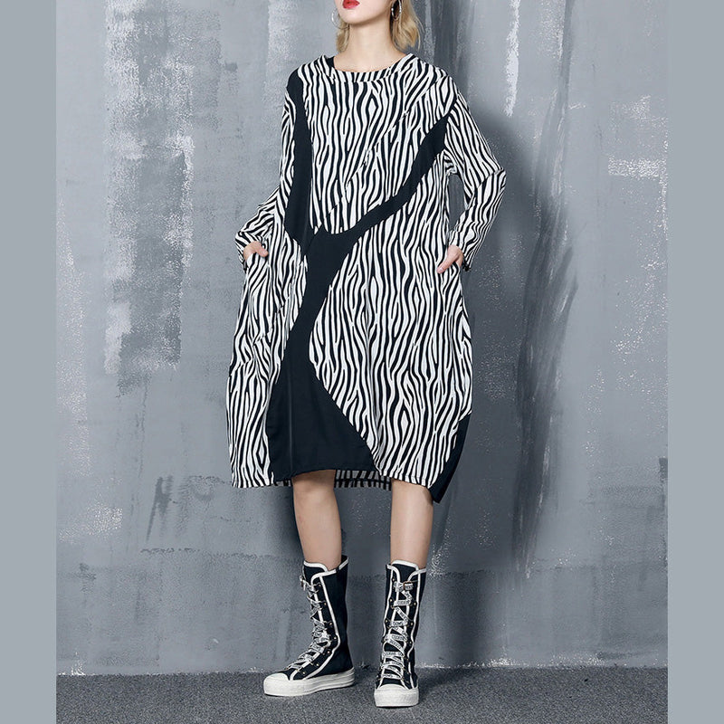 Style Black Striped Chiffon Dress Shape Baggy Dress