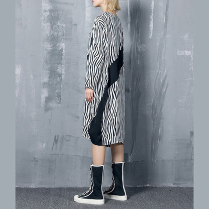Style Black Striped Chiffon Dress Shape Baggy Dress