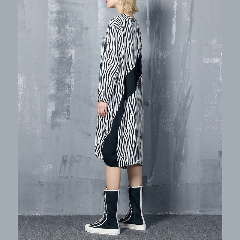 Style Black Striped Chiffon Dress Shape Baggy Dress