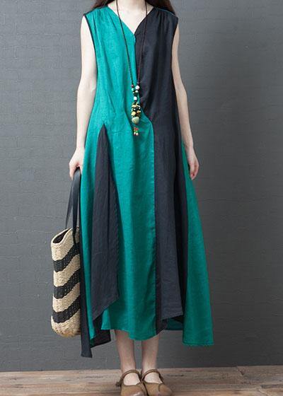 Style Blue Cotton Clothes V Neck Pockets Daily Summer Dress