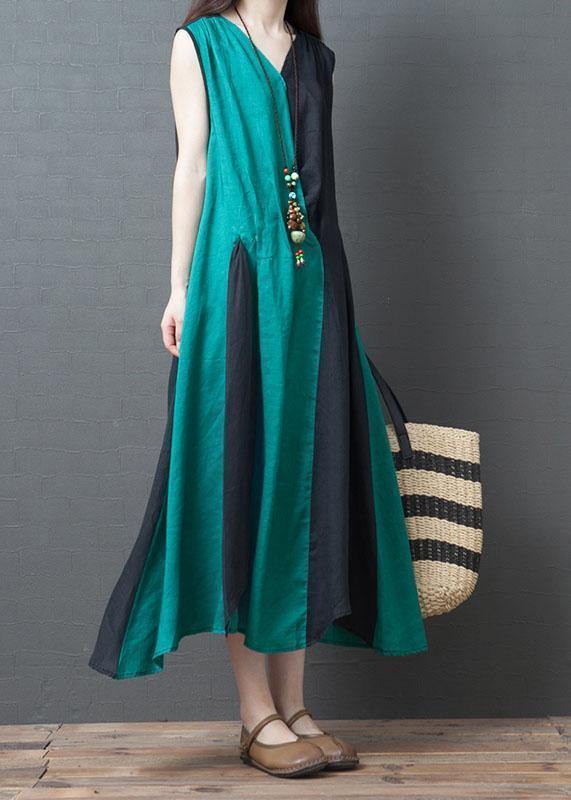 Style Blue Cotton Clothes V Neck Pockets Daily Summer Dress