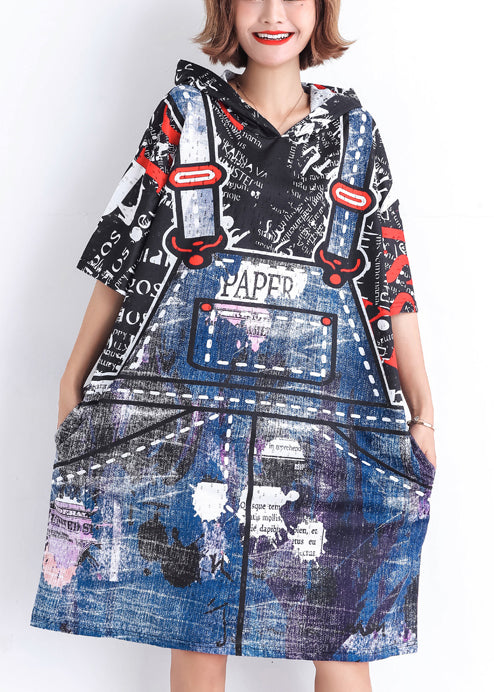 Style Blue Print Cotton Quilting Clothes Pakistani Design Short Sleeve False Two Pieces Daily Summer Dresses