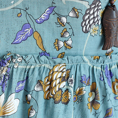 Style Blue Print Cotton Linen Dress Tutorials O Neck Daily Dress
