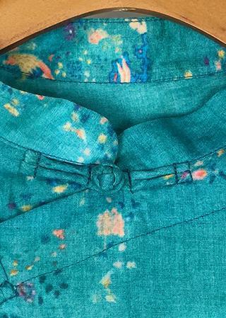 Style Blue Print Linen Clothes for Indian Tutorials O Neck Stand Collar Short Summer Shirt