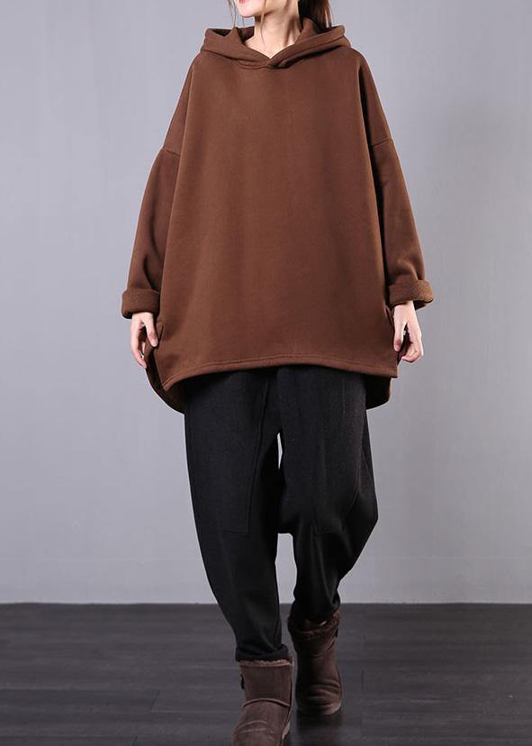 Style chocolate cotton clothes For Women hooded low high design baggy blouses