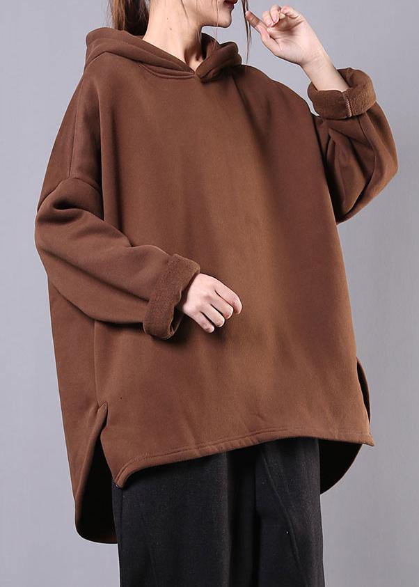 Style chocolate cotton clothes For Women hooded low high design baggy blouses