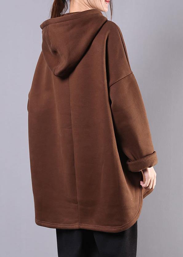 Style chocolate cotton clothes For Women hooded low high design baggy blouses